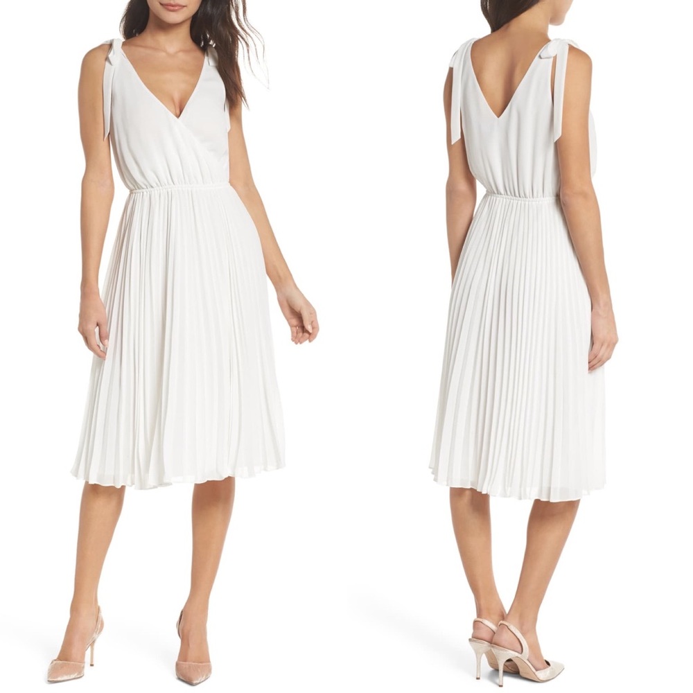 NWT Ali & Jay White Left Bank Pleated Midi Dress